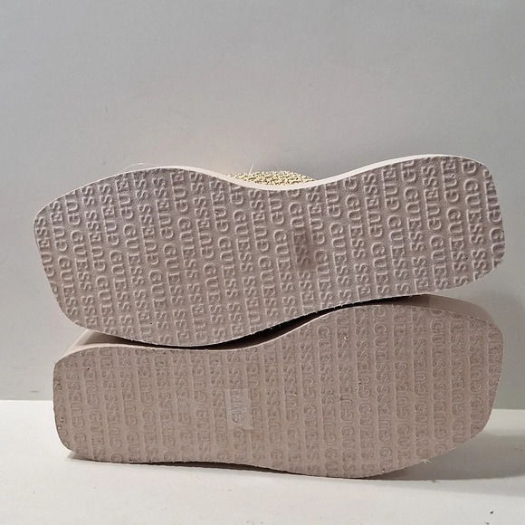 Guess "NEW" Coquette Beige Tan Metallic Crossover Strap Wedge Platform Sandal *9 - Picture 10 of 13